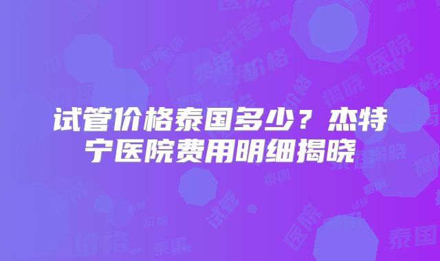 试管价格泰国多少？杰特宁医院费用明细揭晓