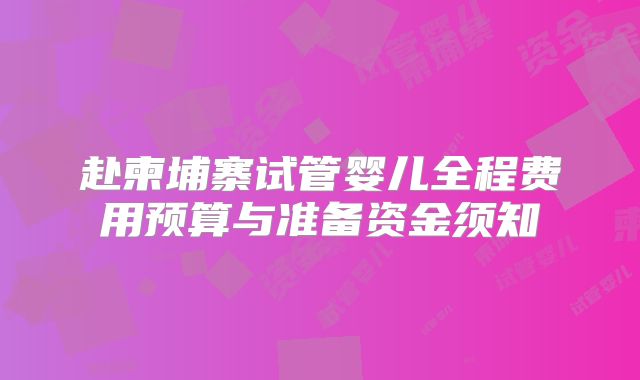 赴柬埔寨试管婴儿全程费用预算与准备资金须知