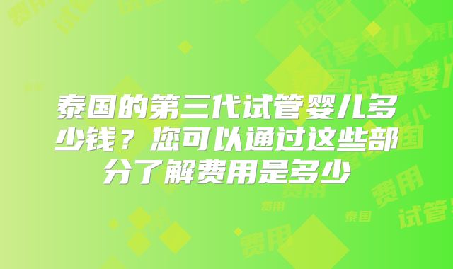 泰国的第三代试管婴儿多少钱？您可以通过这些部分了解费用是多少