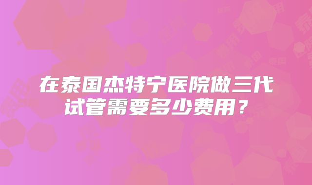 在泰国杰特宁医院做三代试管需要多少费用?
