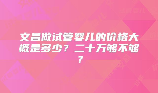 文昌做试管婴儿的价格大概是多少？二十万够不够？