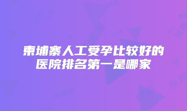 柬埔寨人工受孕比较好的医院排名第一是哪家