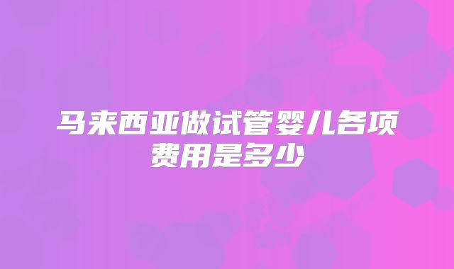 马来西亚做试管婴儿各项费用是多少