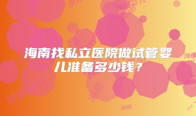 海南找私立医院做试管婴儿准备多少钱？