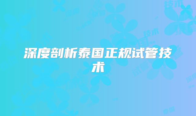 深度剖析泰国正规试管技术