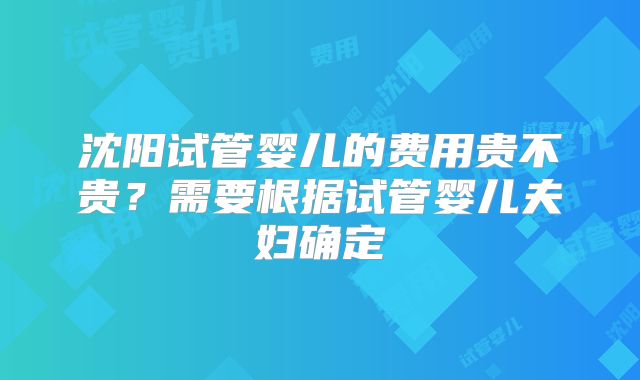 沈阳试管婴儿的费用贵不贵?需要根据试管婴儿夫妇确定