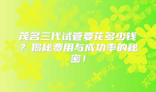 茂名三代试管要花多少钱?揭秘费用与成功率的秘密!