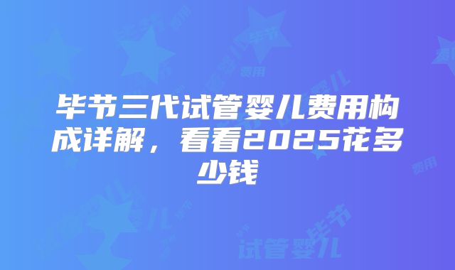 毕节三代试管婴儿费用构成详解，看看2025花多少钱