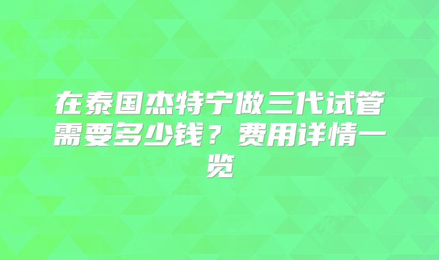 在泰国杰特宁做三代试管需要多少钱？费用详情一览