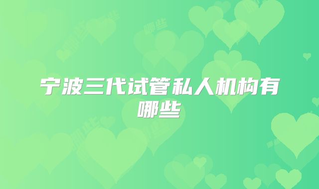 宁波三代试管私人机构有哪些
