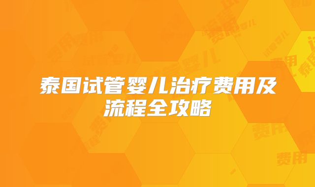 泰国试管婴儿治疗费用及流程全攻略