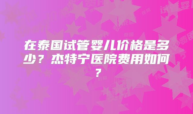 在泰国试管婴儿价格是多少？杰特宁医院费用如何？