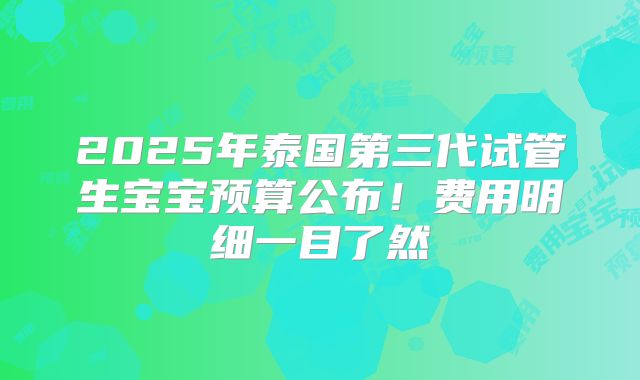 2025年泰国第三代试管生宝宝预算公布！费用明细一目了然