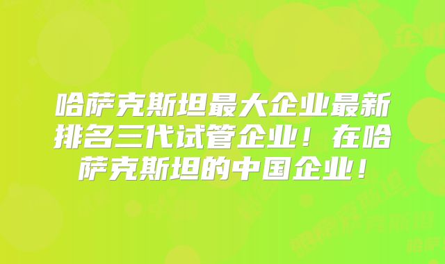 哈萨克斯坦最大企业最新排名三代试管企业!在哈萨克斯坦的中国企业!