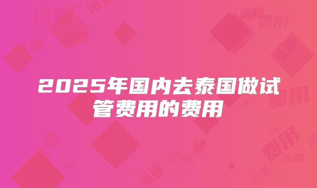 2025年国内去泰国做试管费用的费用