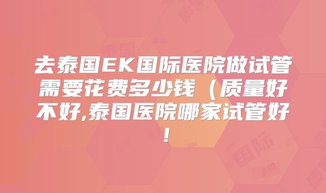 去泰国EK国际医院做试管需要花费多少钱(质量好不好,泰国医院哪家试管好!