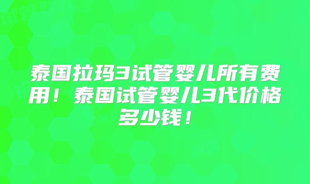 泰国拉玛3试管婴儿所有费用！泰国试管婴儿3代价格多少钱！