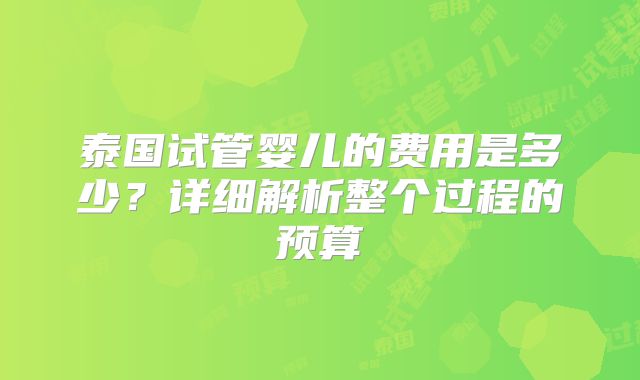 泰国试管婴儿的费用是多少？详细解析整个过程的预算