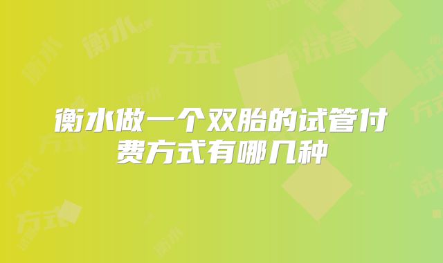 衡水做一个双胎的试管付费方式有哪几种
