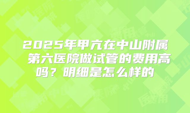 2025年甲亢在中山附属 第六医院做试管的费用高吗?明细是怎么样的