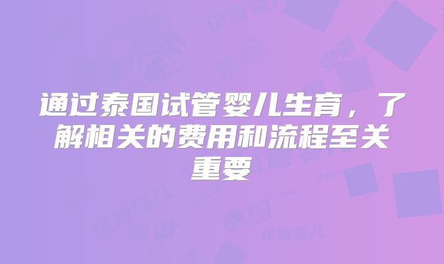 通过泰国试管婴儿生育，了解相关的费用和流程至关重要