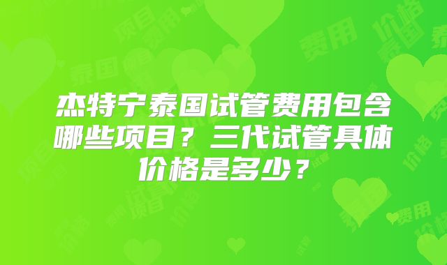 杰特宁泰国试管费用包含哪些项目？三代试管具体价格是多少？