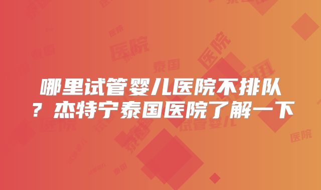 哪里试管婴儿医院不排队？杰特宁泰国医院了解一下