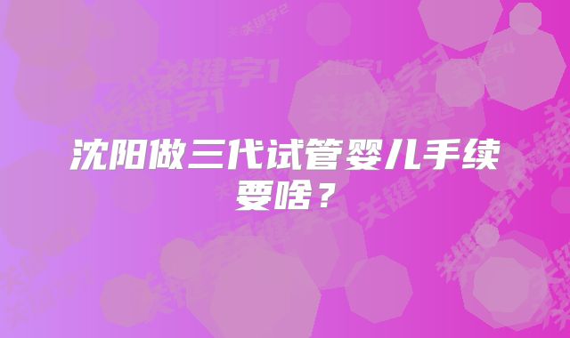 沈阳做三代试管婴儿手续要啥？