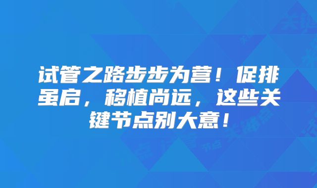 试管之路步步为营！促排虽启，移植尚远，这些关键节点别大意！