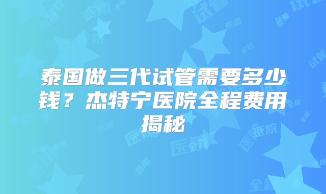 泰国做三代试管需要多少钱？杰特宁医院全程费用揭秘