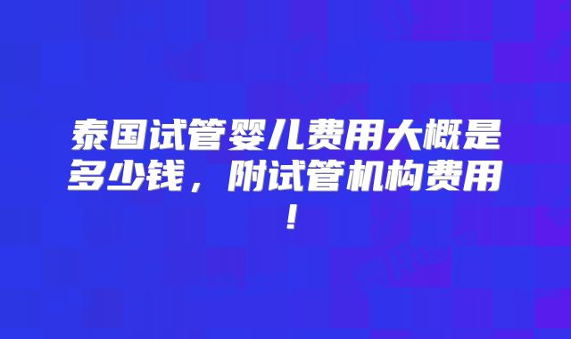 泰国试管婴儿费用大概是多少钱,附试管机构费用!