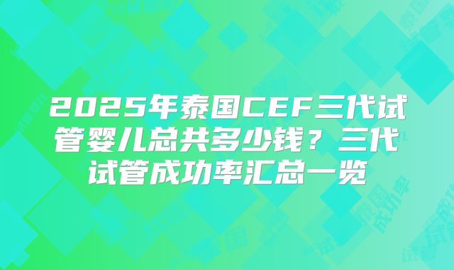 2025年泰国CEF三代试管婴儿总共多少钱？三代试管成功率汇总一览