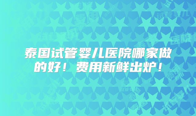 泰国试管婴儿医院哪家做的好!费用新鲜出炉!