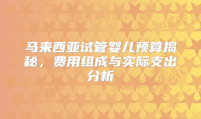 马来西亚试管婴儿预算揭秘，费用组成与实际支出分析