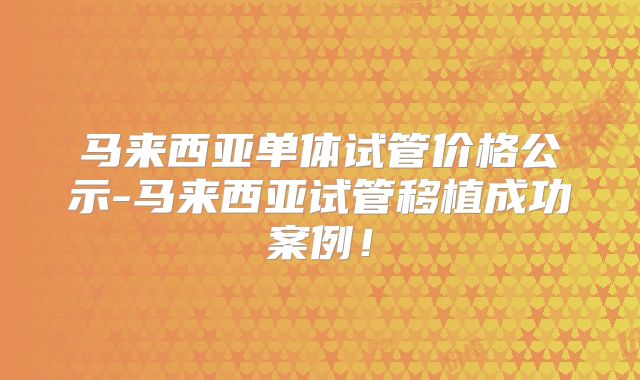 马来西亚单体试管价格公示-马来西亚试管移植成功案例!
