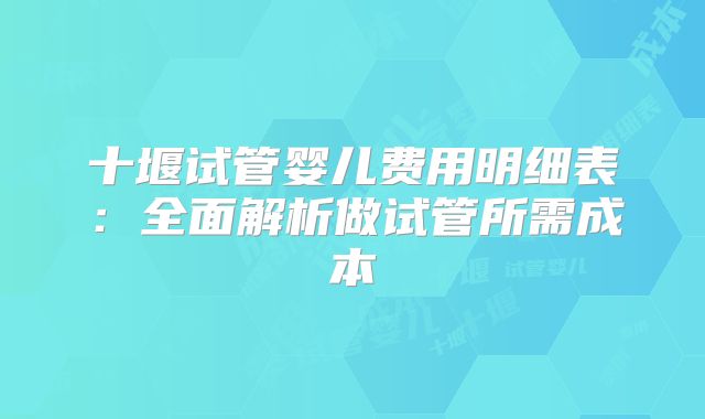 十堰试管婴儿费用明细表：全面解析做试管所需成本