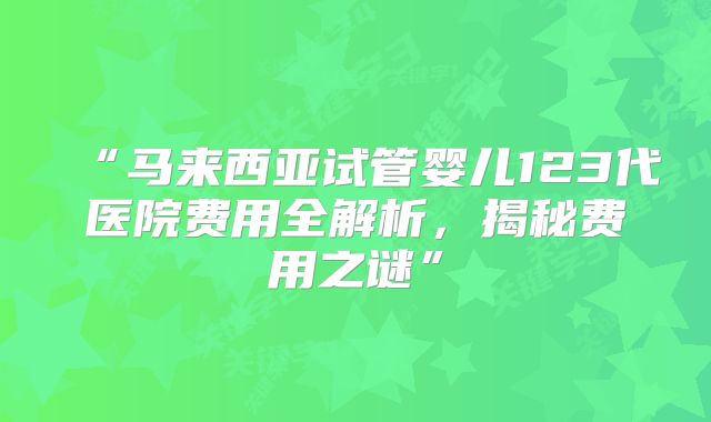 “马来西亚试管婴儿123代医院费用全解析，揭秘费用之谜”
