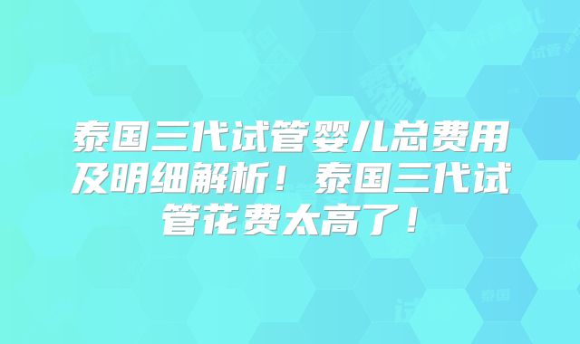 泰国三代试管婴儿总费用及明细解析！泰国三代试管花费太高了！