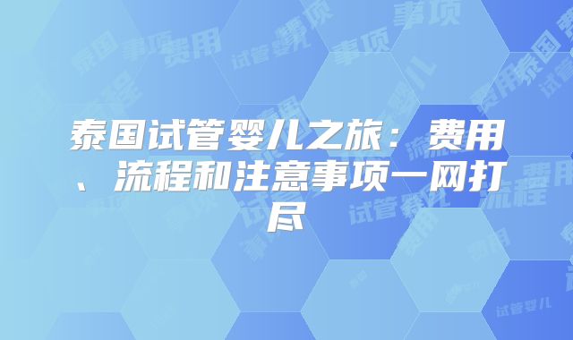 泰国试管婴儿之旅:费用、流程和注意事项一网打尽