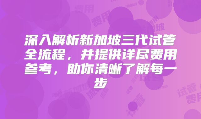 深入解析新加坡三代试管全流程，并提供详尽费用参考，助你清晰了解每一步
