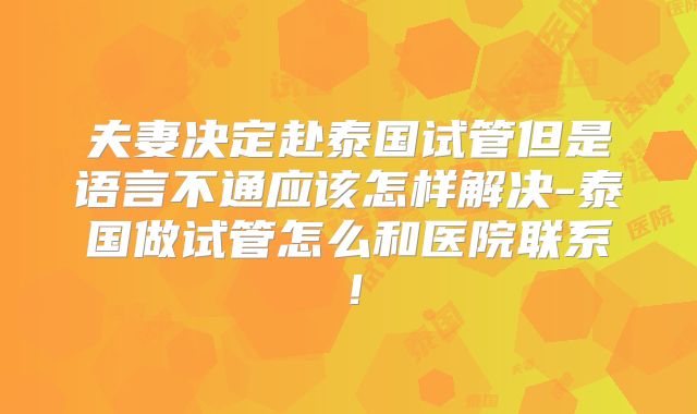 夫妻决定赴泰国试管但是语言不通应该怎样解决-泰国做试管怎么和医院联系!