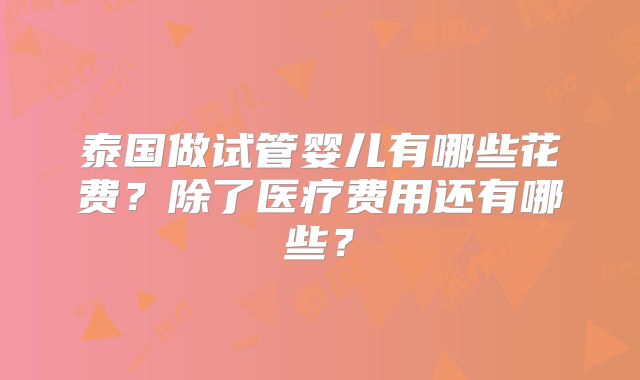 泰国做试管婴儿有哪些花费？除了医疗费用还有哪些？
