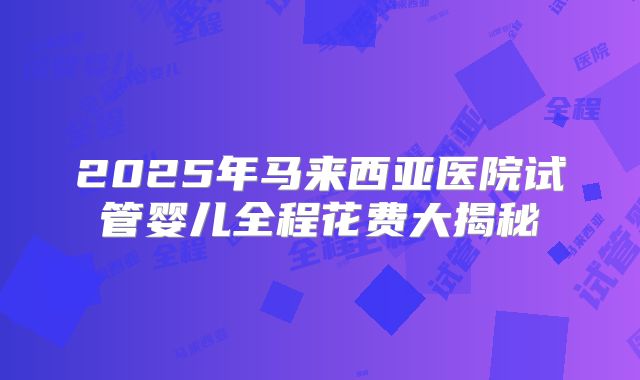 2025年马来西亚医院试管婴儿全程花费大揭秘