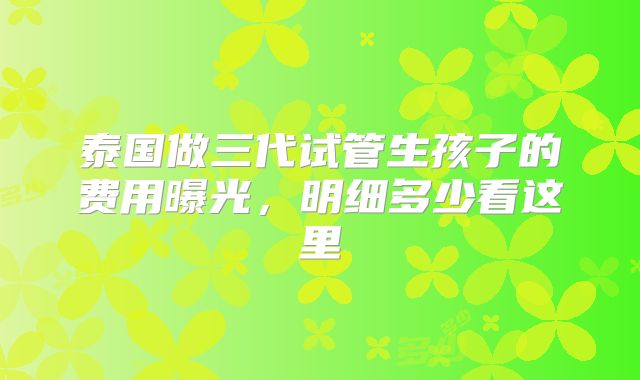 泰国做三代试管生孩子的费用曝光，明细多少看这里