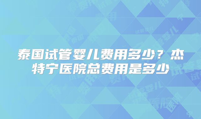泰国试管婴儿费用多少？杰特宁医院总费用是多少