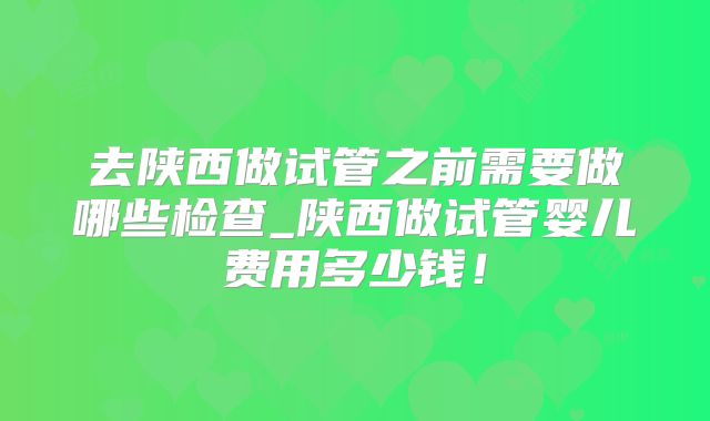 去陕西做试管之前需要做哪些检查_陕西做试管婴儿费用多少钱！
