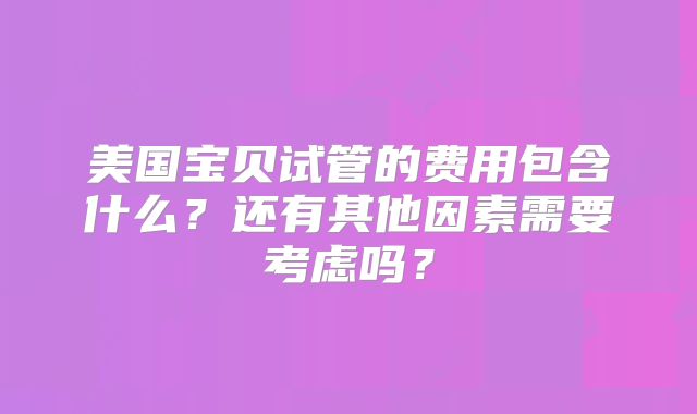 美国宝贝试管的费用包含什么？还有其他因素需要考虑吗？