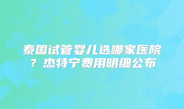泰国试管婴儿选哪家医院？杰特宁费用明细公布
