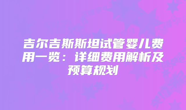 吉尔吉斯斯坦试管婴儿费用一览:详细费用解析及预算规划