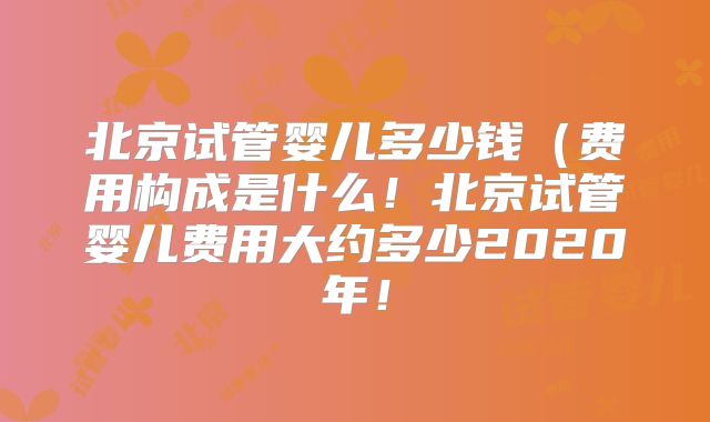 北京试管婴儿多少钱（费用构成是什么！北京试管婴儿费用大约多少2020年！